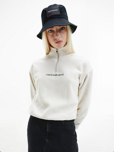 Calvin Klein Ruhák HU150388 | Calvin Klein Polar Fleece Zip Neck Női Pulóver Fehér